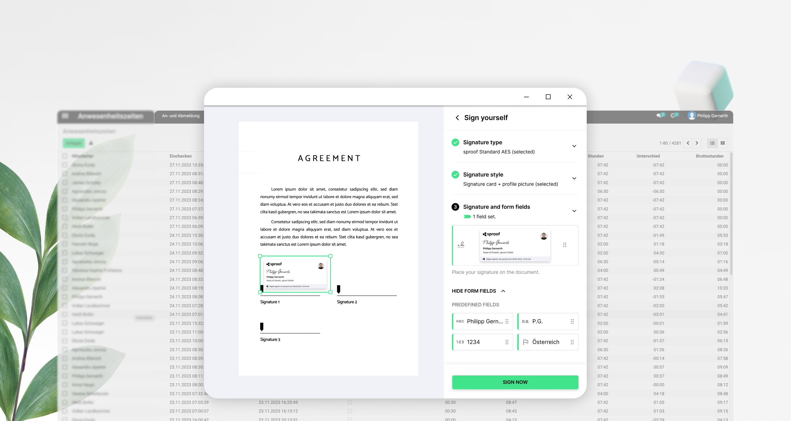 screenshot of sproof sign